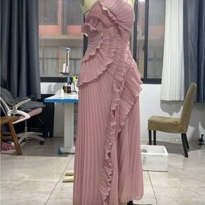 One Shoulder Pink Ruffle Dress